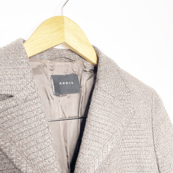 AKRIS Tweed Blazer tan brown textured knit notched collar designer womens US 6 - Picture 4 of 6